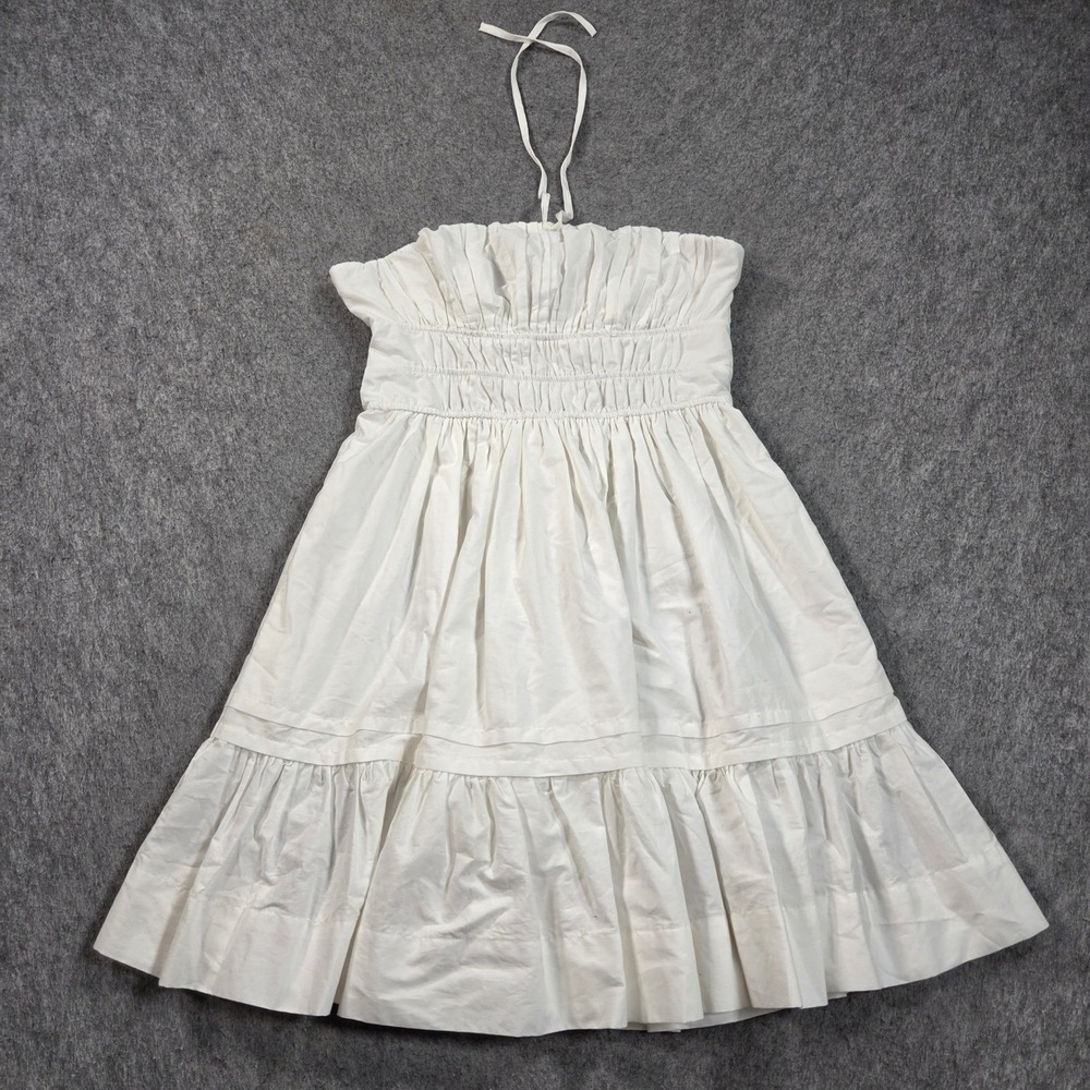 Anthropologie Mini Dress Womens Small White Cotton Smocked Halter Tiered Ruffle